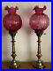 Vintage Fenton Art Glass Cranberry Cabbage Rose Banquet Table Lamp