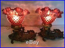 Vintage Fenton Art Glass Cranberry Opalescent Hobnail Boudoir Lamp
