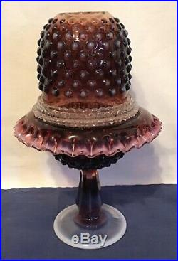 Vintage Fenton Art Glass Plum Opalescent Hobnail Fairy Lamp