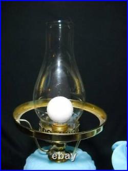 Vintage Fenton Blue Poppy Satin Glass Student Lamp Excellent Condition