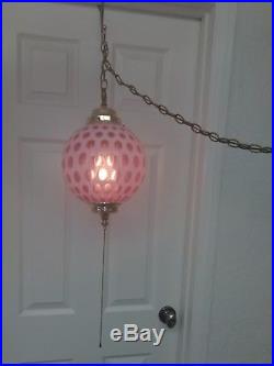 Vintage Fenton Cranberry Opalescent Coin Dot Hanging Lamp