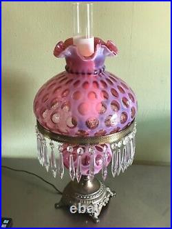 Vintage Fenton Cranberry Opalescent Parlor Lamp Immaculate Original NR