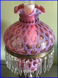 Vintage Fenton Cranberry Opalescent Parlor Lamp Immaculate Original NR
