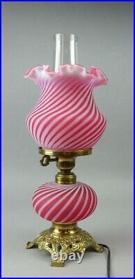 Vintage Fenton Cranberry Swirl Opalescent Glass Table Lamp