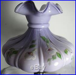 Vintage Fenton Lavender Lamp Hand Painted Flowers Signed S Miller