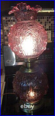 Vintage Fenton Lavender Pink Cabbage Rose Gone With The Wind Lamp