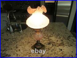 Vintage Fenton Pink Poppy Pattern Student Lamp 21 Tall Beautiful