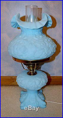 Vintage Fenton Poppy Lamp Blue Rare Glass Pedestal Great Condition