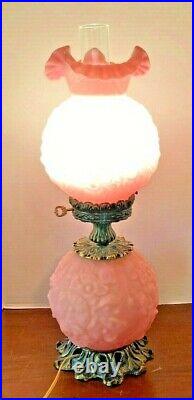 Vintage Fenton Rose GWTW Poppy Satin Lamp 1974-1977
