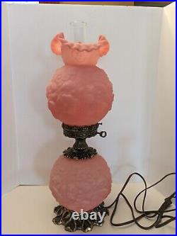 Vintage Fenton Satin Glass Poppy GWTW 3-Way Light Lamp 21 1/2 T Pink is RARE