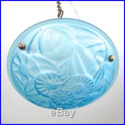 Vintage French Art Deco Blue Glass Chandelier Ceiling Lamp Signed Degué