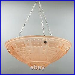 Vintage French Art Deco Pink Frosted Glass Flycatcher Pendant Lamp Moulded Light