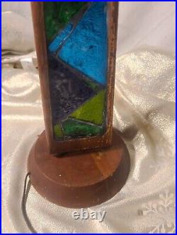 Vintage GEORGE BRIARD Table Lamp 1950's Modern Retro Walnut/Mosaic Glass Inlay
