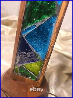 Vintage GEORGE BRIARD Table Lamp 1950's Modern Retro Walnut/Mosaic Glass Inlay