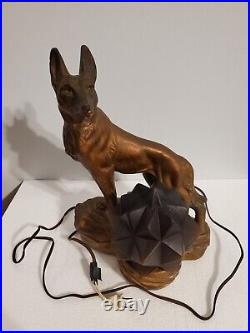 Vintage German Shephard Dog TV Lamp ChalkWare Glass MCM Art Deco Works Great