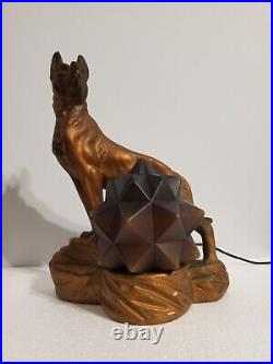 Vintage German Shephard Dog TV Lamp ChalkWare Glass MCM Art Deco Works Great