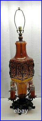 Vintage Gothic Murano Art Glass Wrought Iron Table Lamp Light Chalkware Candle