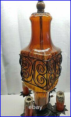 Vintage Gothic Murano Art Glass Wrought Iron Table Lamp Light Chalkware Candle