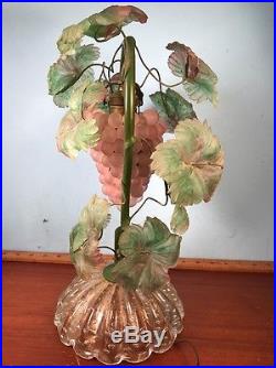 Vintage Grape Cluster Art Nouveau Glass Lamp Pink Green leaves