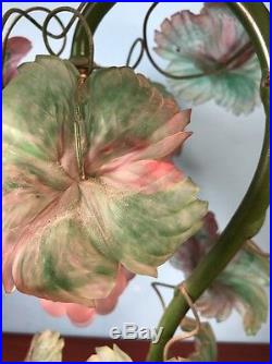 Vintage Grape Cluster Art Nouveau Glass Lamp Pink Green leaves