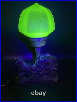 Vintage Green Uranium Shade On Metal Art Deco Lamp