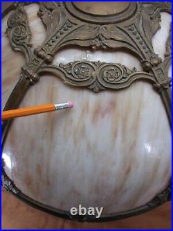 Vintage H. A. Best Art Nouveau Ornate Brass Table Lamp Marble Slag Glass Shade