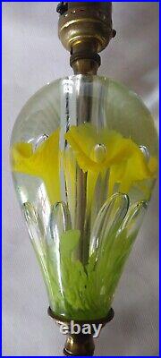 Vintage Handblown Art Glass MCM Accent Lamp Yellow Lilly Bubble Heavy Electric
