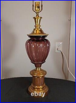 Vintage Italian Purple Murano Art Glass Urn Brass Table Lamp 36 Tall