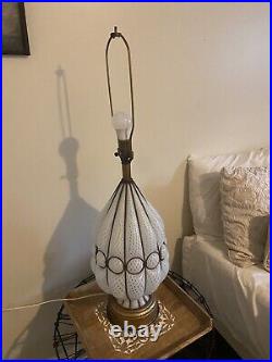 Vintage Italian Style Milk Glass Table Lamp, Blown Cage Cased Glass Murano Style