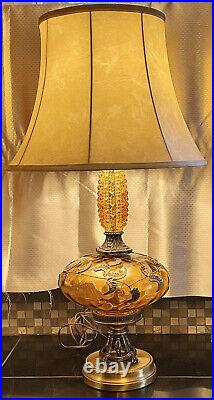 Vintage Lamp Space Needle Golden Amber Art Glass Overlayed Brass & Fixtures