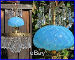 Vintage Lamp chandelier MURANO Venetian Turquoise Opaline Art Glass brass Tole