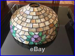 Vintage Leaded Slag Glass Lamp Shade Floral Mission Arts Crafts