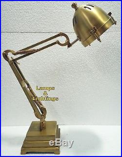 Vintage Loft Retro Style Table Desk Lamp Light Brass Base Glass Shade Art Deco