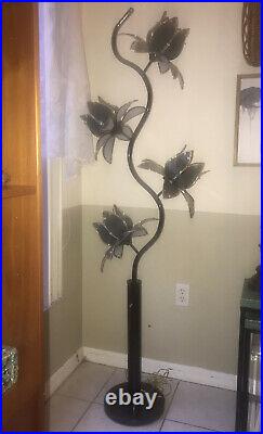 Vintage Lotus Flower Lamp Hollywood Regency Mid Century Art Deco Smoked Black