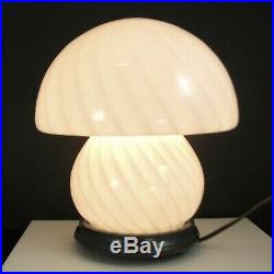 Vintage MCM Murano Swirl Mushroom Glass Lamp Italian Art Glass Wood Base 10 1/2