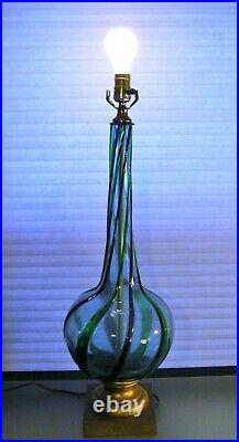 Vintage MCM Murano Tri Color Ribbon Swirl Art Glass Table Lamp