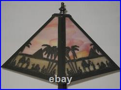 Vintage MEYDA Tiffany Style Stained Glass Lamp Pyramids, Palms, Camels, Figures