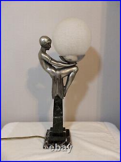Vintage Max Le Verrier Art Deco Marble Lamp Reproduction 20 Inches Tall