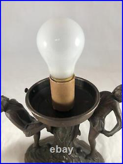 Vintage Metal Figural 11 Art Deco Amber Brain Glass Globe Lamp Dancing Ladies