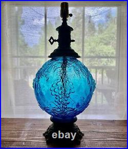 Vintage Mid Century Blue Glass Globe Style Table Lamp