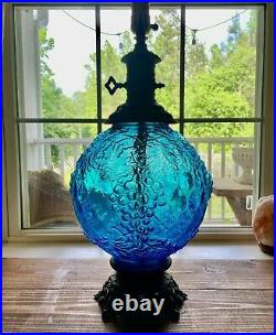 Vintage Mid Century Blue Glass Globe Style Table Lamp