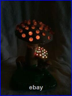 Vintage Mid Century Ceramic Mushroom Lamp Nearly 12 Tall Glowing Glass Crystals