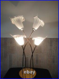 Vintage Mid Century Italian Murano Striped Art Glass Calla Lily Table Lamp