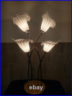 Vintage Mid Century Italian Murano Striped Art Glass Calla Lily Table Lamp
