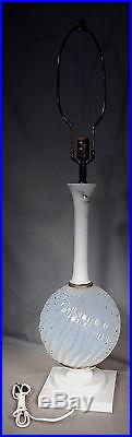 Vintage Mid Century Modern Murano Italian Art Glass White marble Table Lamp CHIC
