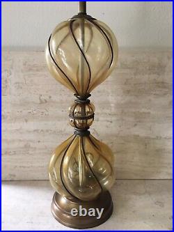 Vintage Mid Century Murano Caged Art Glass Lamp Italy Gold Amber Italian