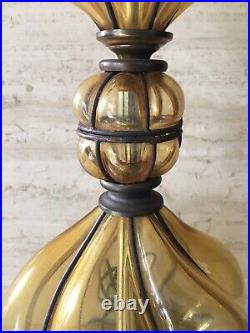 Vintage Mid Century Murano Caged Art Glass Lamp Italy Gold Amber Italian