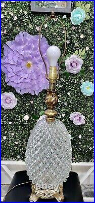 Vintage Mid Century Textured Glass & Brass Hollywood Table Lamp Pineapple 1950's