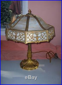 Vintage Miller Table Lamp Art Nouveau 3-Light Caramel Slag Glass Octagonal 1042