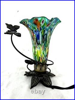 Vintage Murano Style Millefiori Hand Blown Art Glass Butterfly Lamp